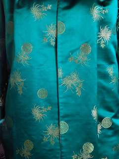 Vintage Coat & Bag Turquoise/Yellow Vintage Silk Satin Damask 1950S M 