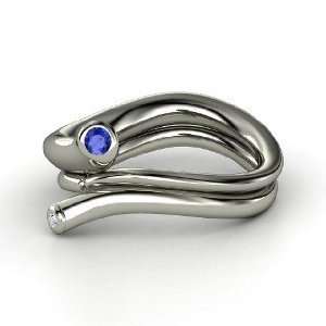   Snake Ring, Round Sapphire Sterling Silver Ring with Diamond Jewelry