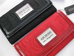   GUESS JERRIE SLG wallet purse clutch SILVER LOGO slim small RED BLACK