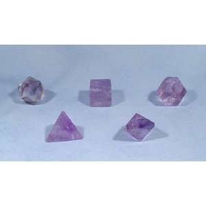 Sacred Geometry Five Platonic Solids Crystal Set in Amethyst
