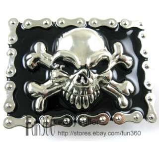 Bike Chain Skull Bone Mens Buckle Genuine Leather Belt  