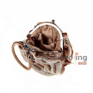   Chiffon Rosette Bridal Evening Clutch Handbag with Chain NEW  