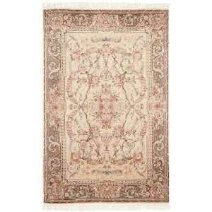   Knotted Beige and Tan Wool Area Rug, 5 Feet by 7 Feet