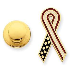    14k Gold Red, White & Blue Enameled Awareness Ribbon Pin: Jewelry