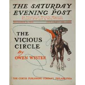 1902 George Gibbs SEP Post Cover Cowboy Horse Lasso   Original Cover 