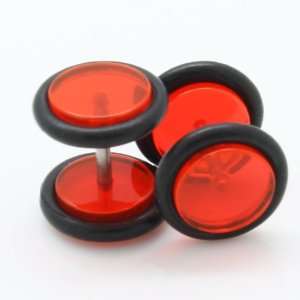 Red Acrylic Fake Plugs Gauges Earrings ~ 16G Wire ~ 8mm ~ Sold as a 