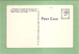 EAST ST. LOUIS, IL Vintage PostcardBOWMANS RESTAURANT  