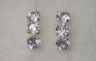 ss 3ctw WHITE Topaz triple gem earrings diamond clear  