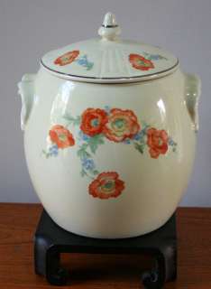 Vintage HALL China ORANGE POPPY Pretzel Jar with Grease Jar Lid  