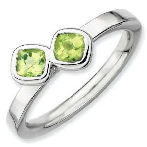   Silver Stackable Expressions Db Cushion Cut Peridot Ring: Jewelry