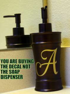 PERSONALIZED INITIAL LETTER LABEL MONOGRAM DECAL SOAP DISPENSER  