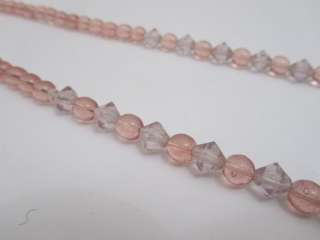 Antique Vintage Pink Yellow Art Glass Crystal Bead Necklace Beaded 