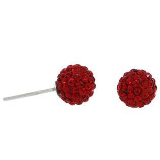 Sabrina Silver Sterling Silver 8mm Round Red Disco Crystal Ball Stud 
