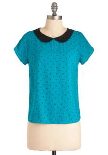 The Teal City Top   Mid length, Casual, Vintage Inspired, Blue, Black 