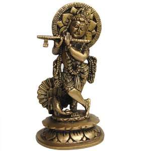  Hindu God Shree Krishna Playing Flute Handmade Brass 
