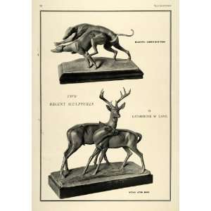  1936 Print Katherine W. Lane Greyhounds Deer Sculptures 