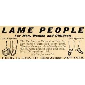  1910 Ad Lame People Henry H. Lotz Extension Shoe NY 