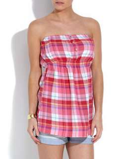 Pink Pattern (Pink) Red Check Longline Boobtube Top  232804679  New 