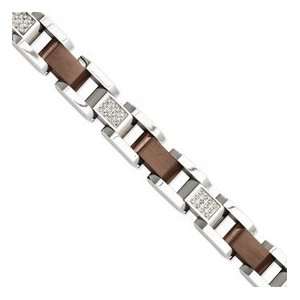  Stainless Steel Chocolate plated w/Diamonds 8.5in Bracelet 