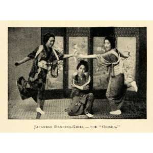 1898 Print Japanese Geisha Dancing Dancers Kimono Cultural Dance Japan 