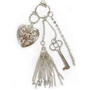  Silver Heart & Key Long Fashion Necklace 