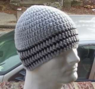Hand Crochet ~ Mens Skull Cap Beanie Hat Gray/Black  