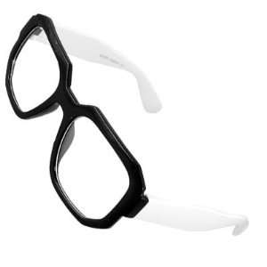 Como Clear Lens Rectangle Shaped Black White Plastic MC Plain Glasses