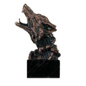  Howling Wolf Head Bronze Finish Statue, 8 inches H