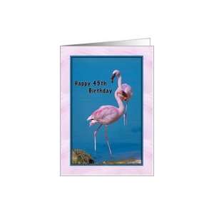 Happy Birthday, 45th, Pink Flamingos Card