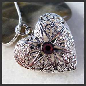   Amethyst Crystal Heart Silver Picture Locket Pendant Necklace  