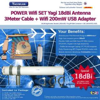 SUPER USB Wifi Clé USB 200mW Yagi 18dBi Antenne Linux  