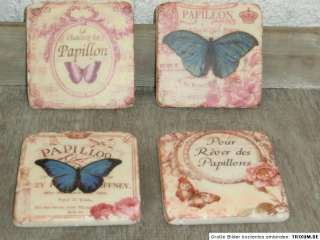 Shabby Chic 4 edle Untersetzer Vintage Impressionen Schmetterlinge 