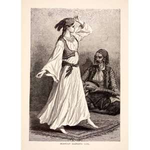  1886 Wood Engraving Portrait Costume Dance Bosnian Girl Dancing 