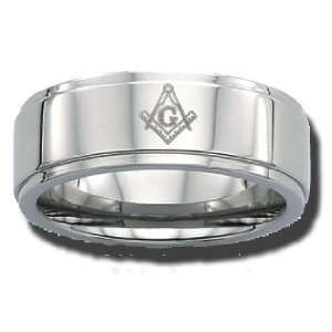    8mm Polished Stainless Steel Masonic Blue Lodge Ring Jewelry