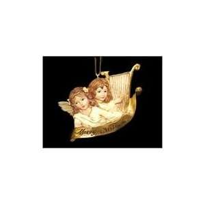  Double Angel With Harp Merry Christmas Holiday Ornament 4 