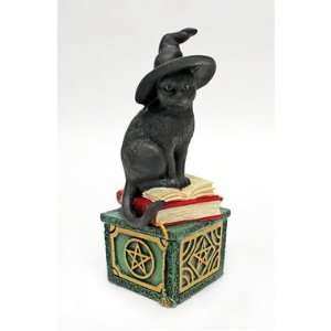  Witches Black Cat Feline Sculpture Treasure Box: Set of 