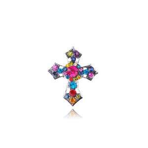   colored Pink Fuchsia Blue Green Crystal Rhinestone Cross Ring Jewelry