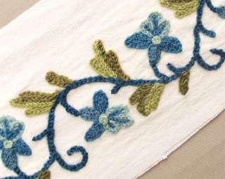   Hand Embroidered, Crewel Trim. Wool Embroidery on Cotton Duck.  