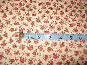 PINK MAUVE FLOWERS ON BEIGE FLANNEL FABRIC~SEW~QUILT  