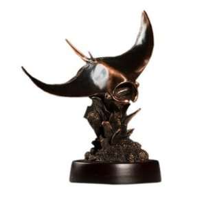 Copper Manta Ray Swimming under the Sea by Coral Reef Statue, 8 inches 