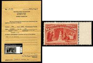 US Stamp Scott 241 $1 Columbian Mint OG VLH PF Certificate  