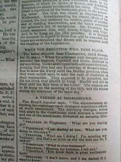 1859 newspaper JOHN BROWN SLAVE UPRISING Harpers Ferry WEST VIRGINIA 