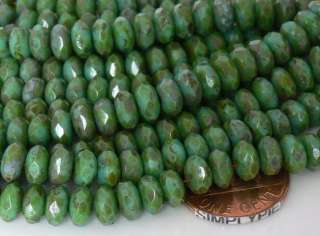 7x5mm Gemstone Cut Grn TURQUOISE PICASSO Czech Beads 25 Rondelle 
