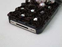 3D Chocolate Cake Bow Pearl Crystal Case Cover for iPhone 4 4S White 