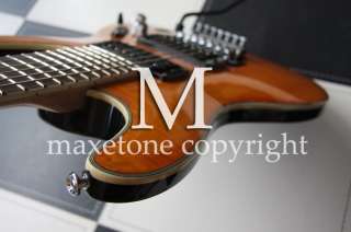 Maxetone Flamed Yellow 7 string Ultra thin electric guitar #871  