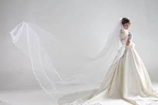 WHITE,BRIDAL WEDDING VEIL 2T CATHEDRAL RATTAIL,#V4w  