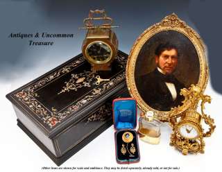   Gold, Enamel & Seed Pearl Mourning Jewelry, Earrings, Brooch in Box