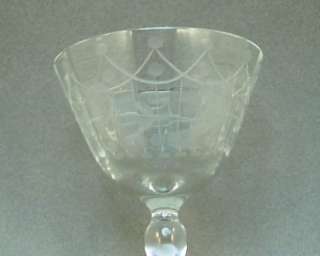 Vintage Optic Floral Etched Glass Sherry Wine Goblets  
