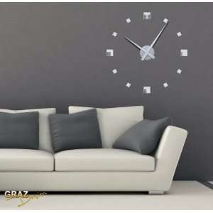 Wandtattoo Uhr Wanduhr Quadrate für Ihr Wohnzimmer NEU (Uhr Silber 