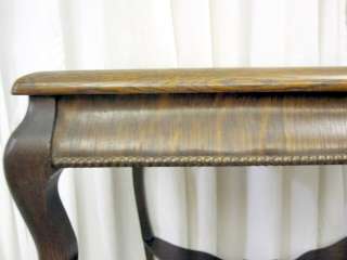   Antique 1/4 Cut Dark Oak Square Lamp Side Table w Butterfly Stretcher